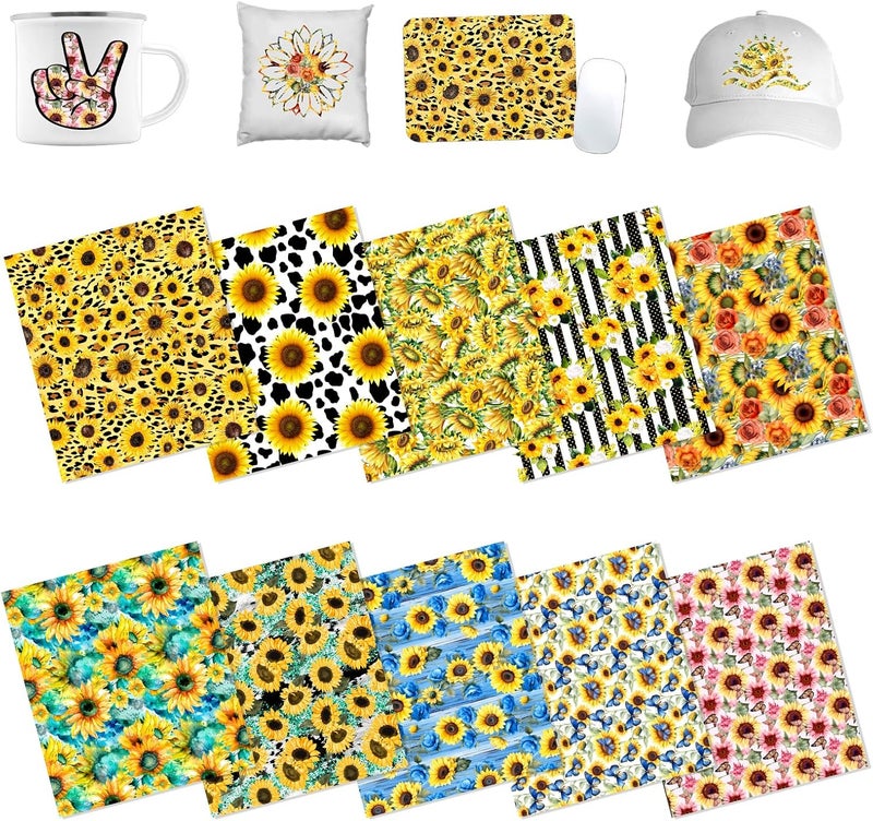 HTVSTD Sunflower Sublimation Transfer Ink Paper - 10 Sheets 12"x10" Yellow Sublimation Transfer Paper for Tumblers T-Shirts Mugs DIY Sublimation Transfer Sheets Compatible with Cricut/Silhouette - Image 1